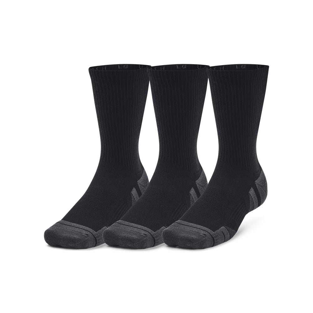 Under Armour Performance Tech Crew 3 Pack Golf Socks 1379512 Black/Black/Jet Grey 001 Large 