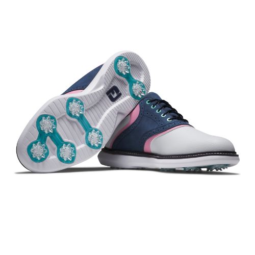 FootJoy Traditions Mens Spiked Golf Shoes 57959 - White / Navy / Pink
