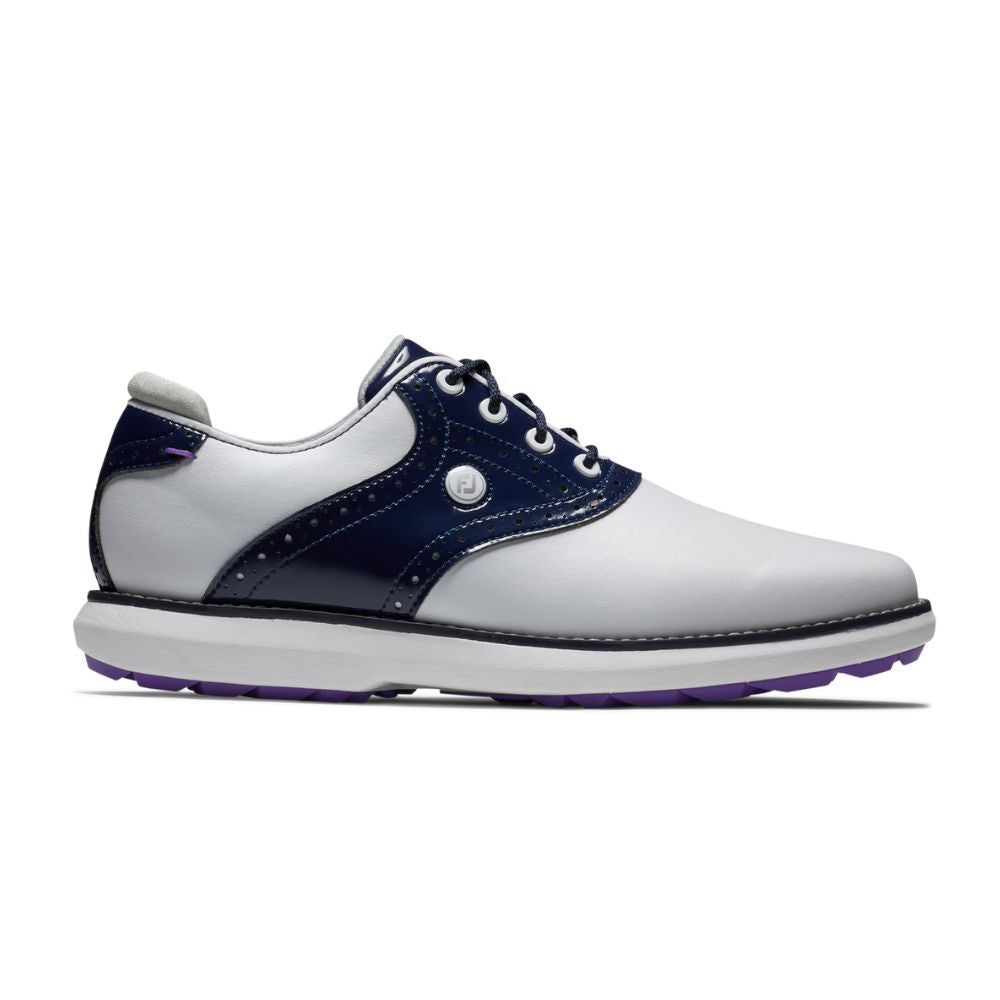 Footjoy Traditions Ladies Spikeless Golf Shoes 97926 White / Navy / Purple 3