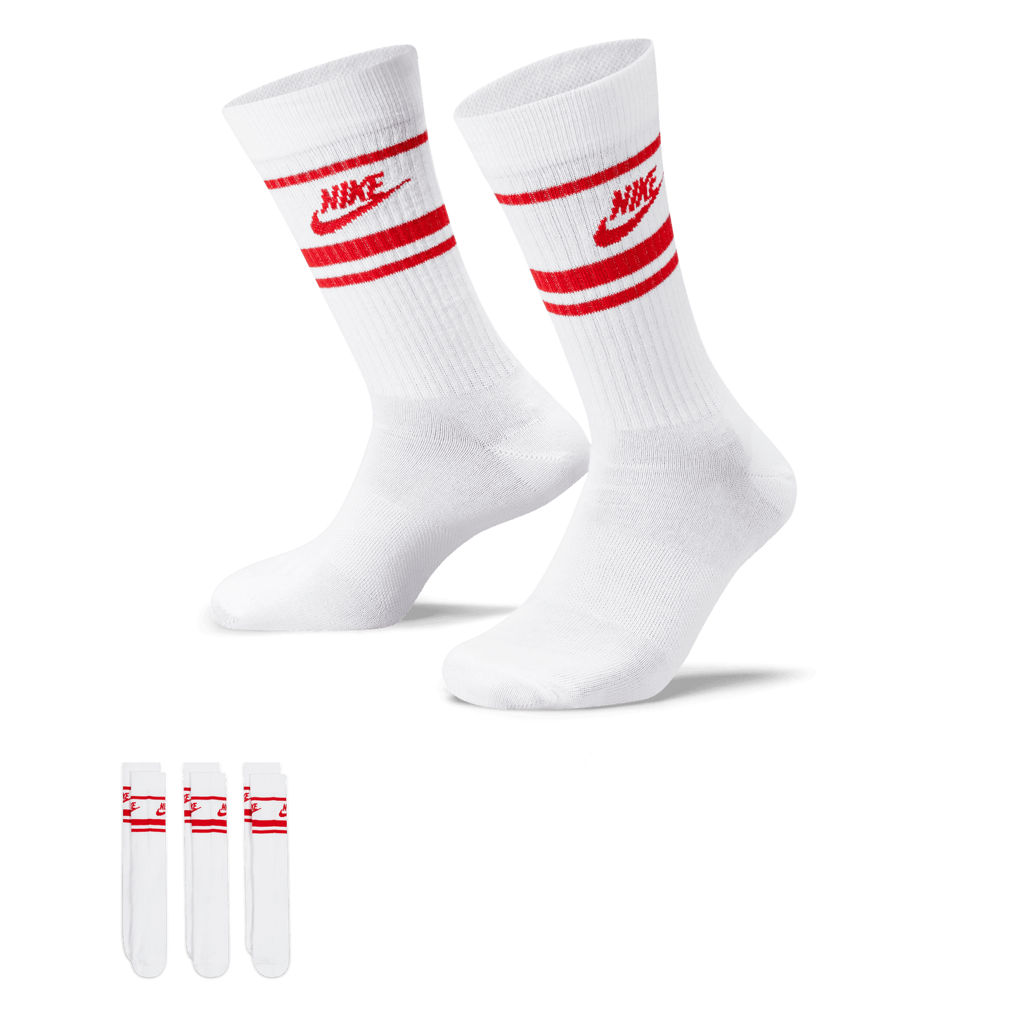 Nike Golf Sportswear Dri-FIT Everyday Essential Crew Socks DX5089 - 102 White / University Red / University Red 102 L 