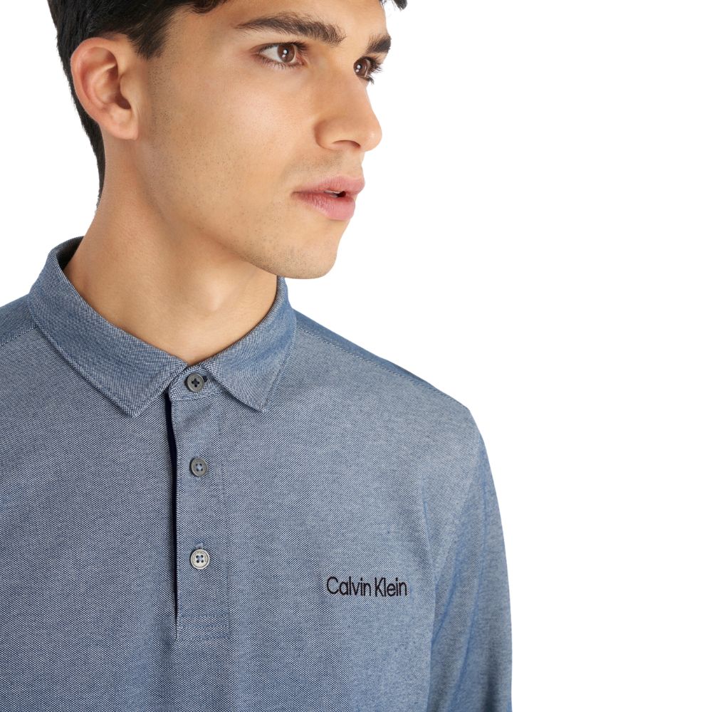 Calvin Klein Medina Long Sleeve Golf Polo Shirt CKMA24915 - Engine Blue Marl