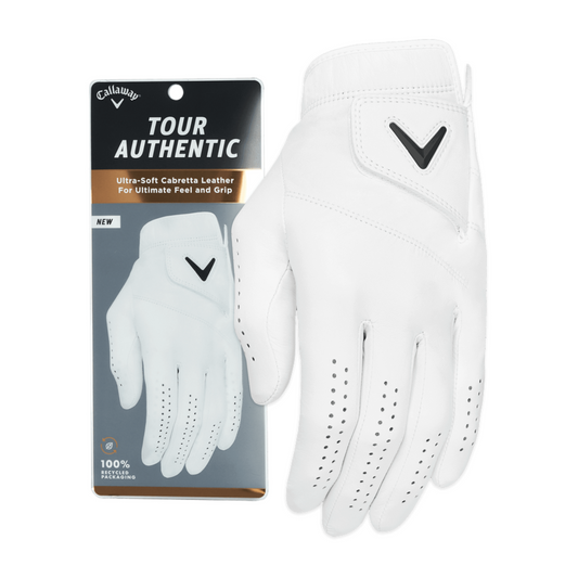 Callaway Golf Tour Authentic Leather Golf Glove 2024 - White S Left Hand (Right Handed Golfer) 