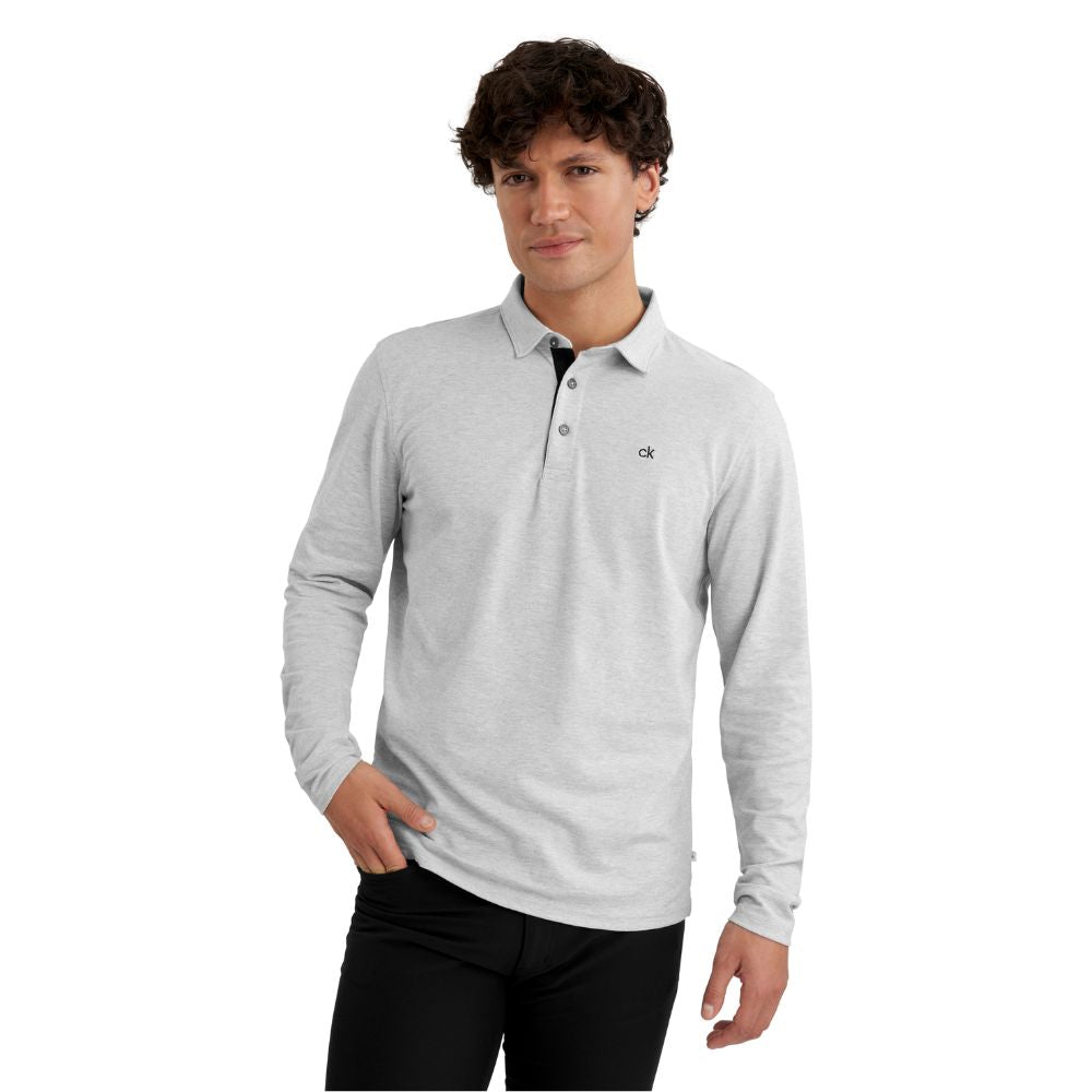 Calvin Klein Bayard Long Sleeve Golf Polo Shirt 2025 - Silver Marl