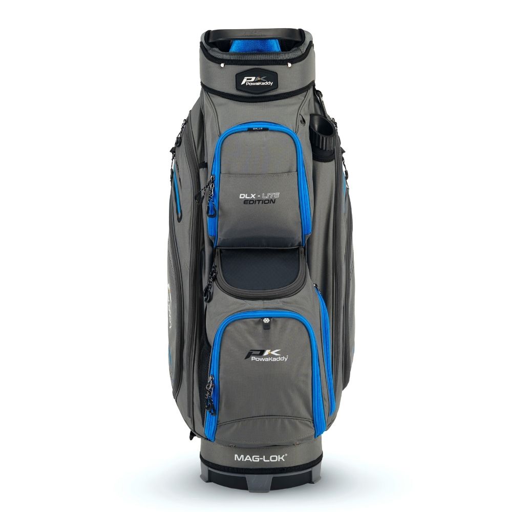 Powakaddy DLX Lite Golf Cart Bag 2024 - Gun Metal Blue Trim   