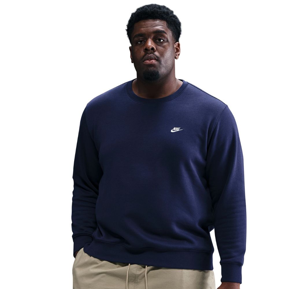Nike Club Fleece Crew Mens Pullover Golf Top 2025 - FN3886-451 Obsidian / White 451 M