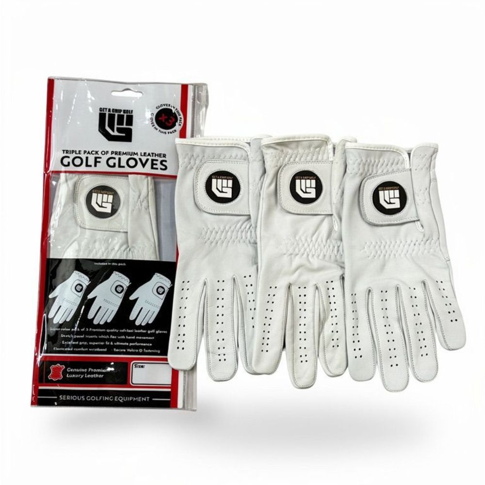 Get A Grip Premium Leather Golf Glove - 3 Pack