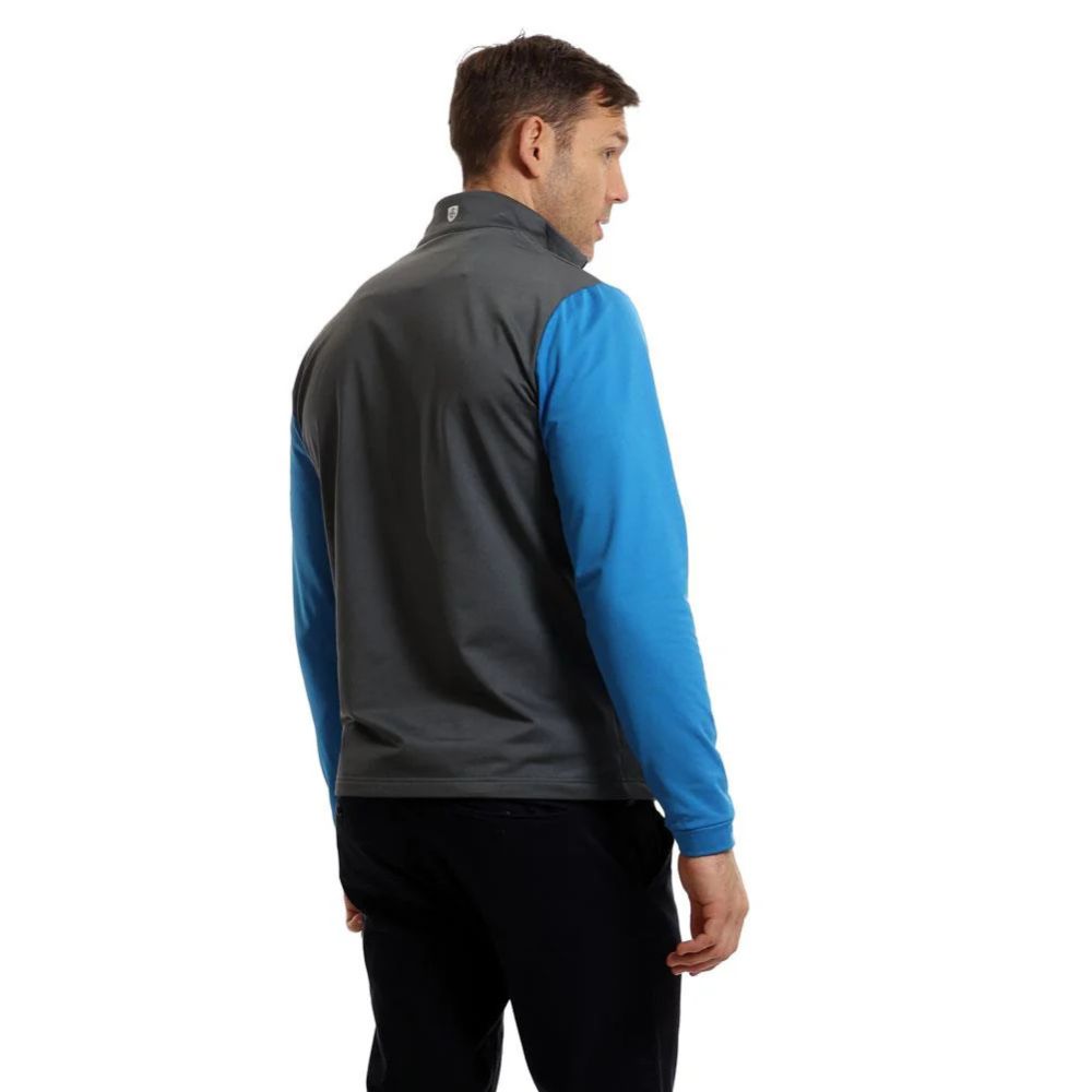 Island Green 1/4 Zip Colour Block Mens Pullover Golf Top - Mid Blue / Charcoal