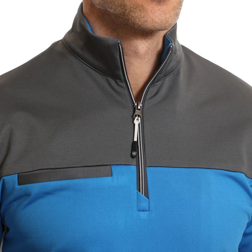 Island Green 1/4 Zip Colour Block Mens Pullover Golf Top - Mid Blue / Charcoal