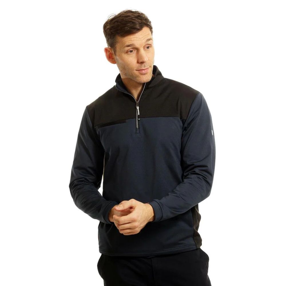 Island Green 1/4 Zip Colour Block Mens Pullover Golf Top - Navy / Black