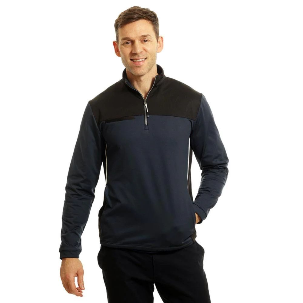 Island Green 1/4 Zip Colour Block Mens Pullover Golf Top - Navy / Black Navy / Black M