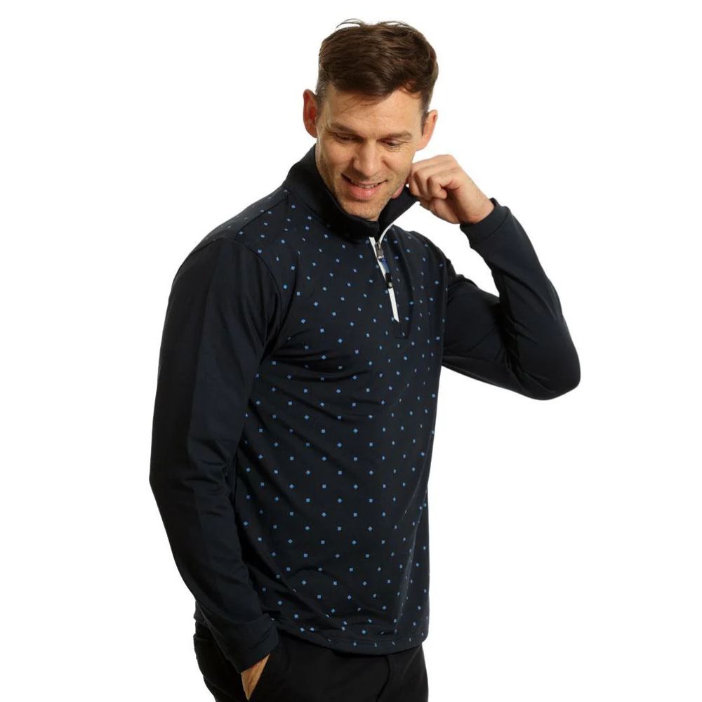Island Green 1/4 Zip Mens Dot Print Pullover Golf Top - Navy / Mid Blue