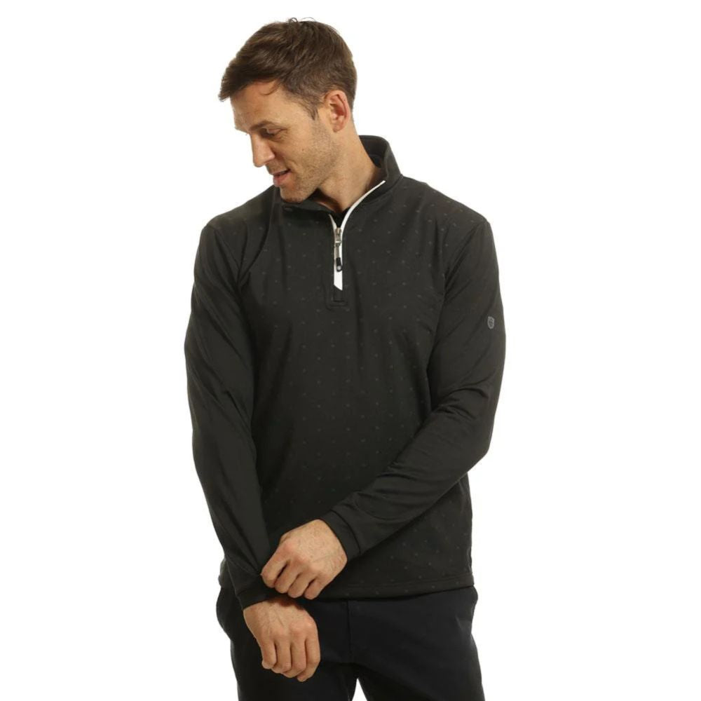 Island Green 1/4 Zip Mens Dot Print Pullover Golf Top - Black / Charcoal