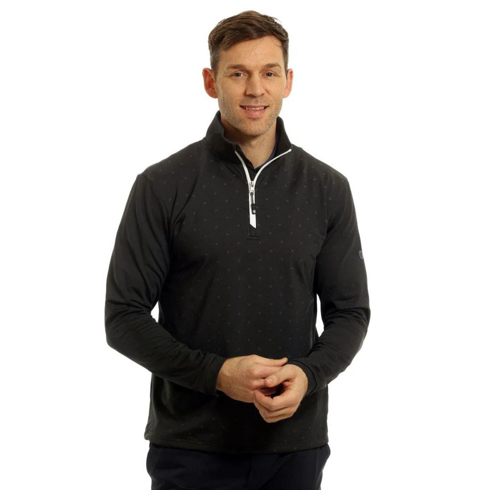 Island Green 1/4 Zip Mens Dot Print Pullover Golf Top - Black / Charcoal Black / Charcoal M