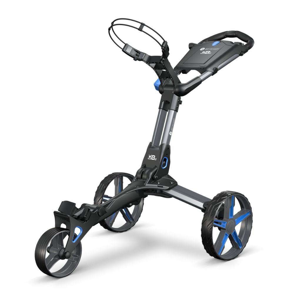 Motocaddy QB2 Cube Compact Folding Push Golf Trolley 2025 - Charcoal / Blue Charcoal / Blue