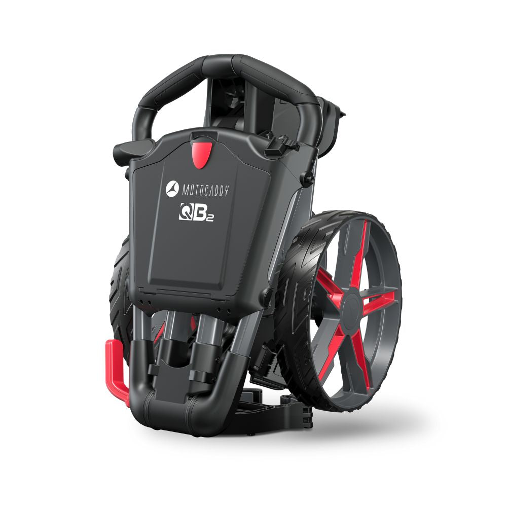Motocaddy QB2 Cube Compact Folding Push Golf Trolley 2025 - Charcoal / Red