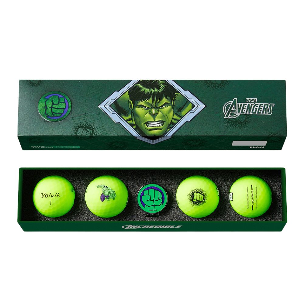 Volvik Marvel Hulk VIVID SOFT Golf Ball & Marker Gift Set Green