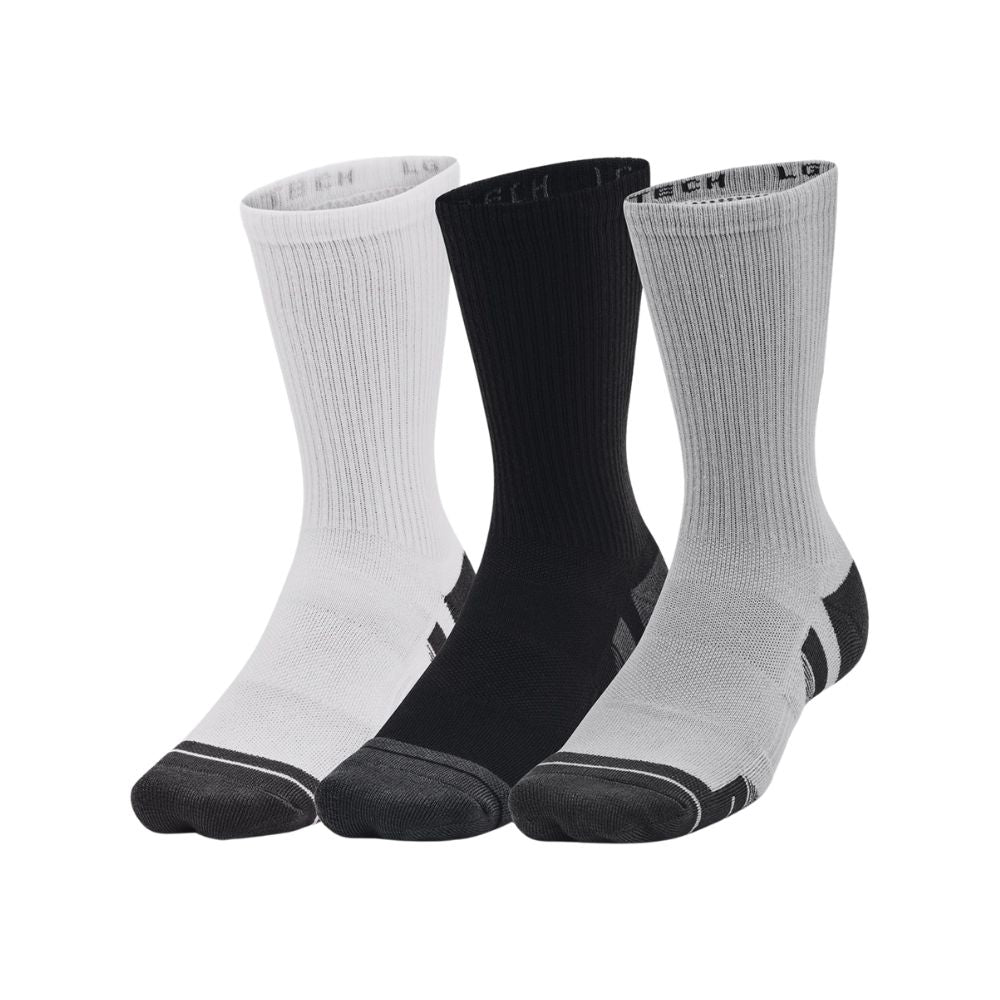 Under Armour Performance Tech Crew 3 Pack Golf Socks 1379512 Mod Grey/White/Jet Grey 011 Large 