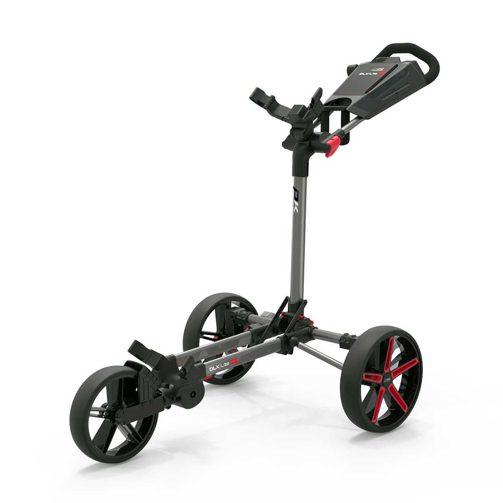 PowaKaddy DLX Lite FF Golf Trolley Gun Metal/Red