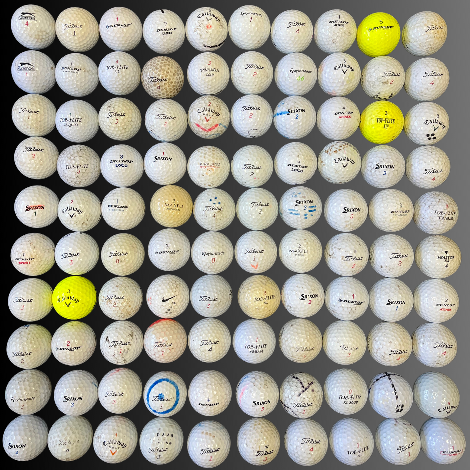 Mixed Branded Grade C Recycled Golf Balls - 100 Ball Pack