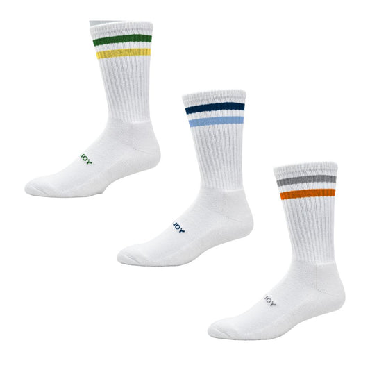 FootJoy ComfortSof Crew Socks 11506 - 3 Pack - White Assorted Stripe White Assorted Stripe One Size (7-11)