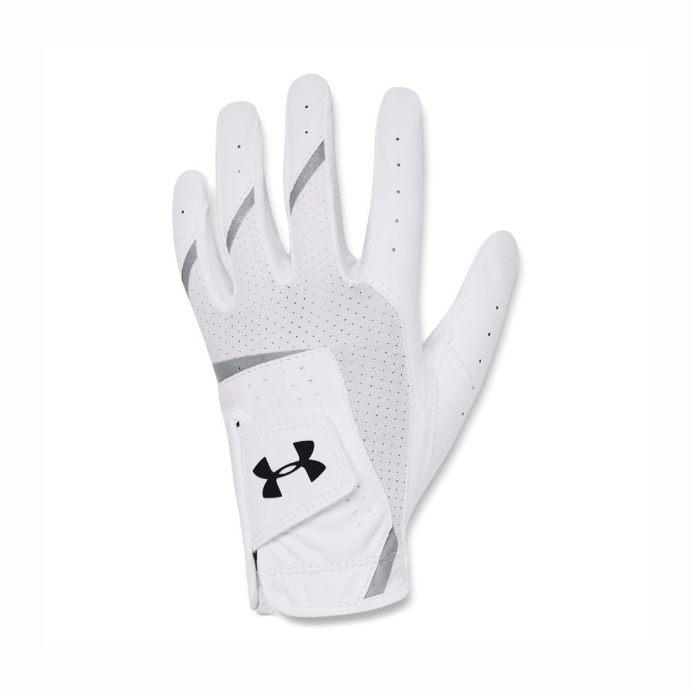Under Armour Iso-Chill Left Handed Junior Golf Glove 2025 - 1370273-100 White / Metallic Silver / Black 100 M