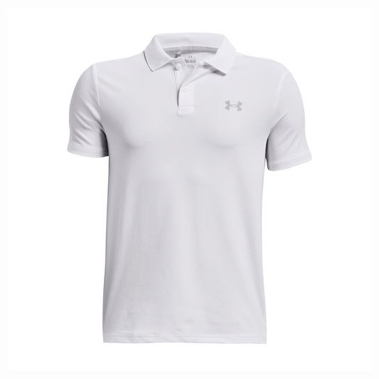 Under Armour Boys Matchplay Junior Golf Polo Shirt 2025 - 1377346-100 White / Pitch Grey / Mod Grey 100 M
