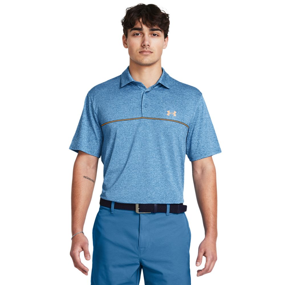 Under Armour UA Playoff 3.0 Stripe Golf Polo Shirt 1378676-406 Phantom Blue / Nova Orange / Midnight Navy 406 M 