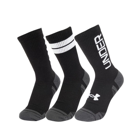 Under Armour Performance Tech Crew Socks - 3 Pack 2024 1379515-002 Black / Black / White 002 M