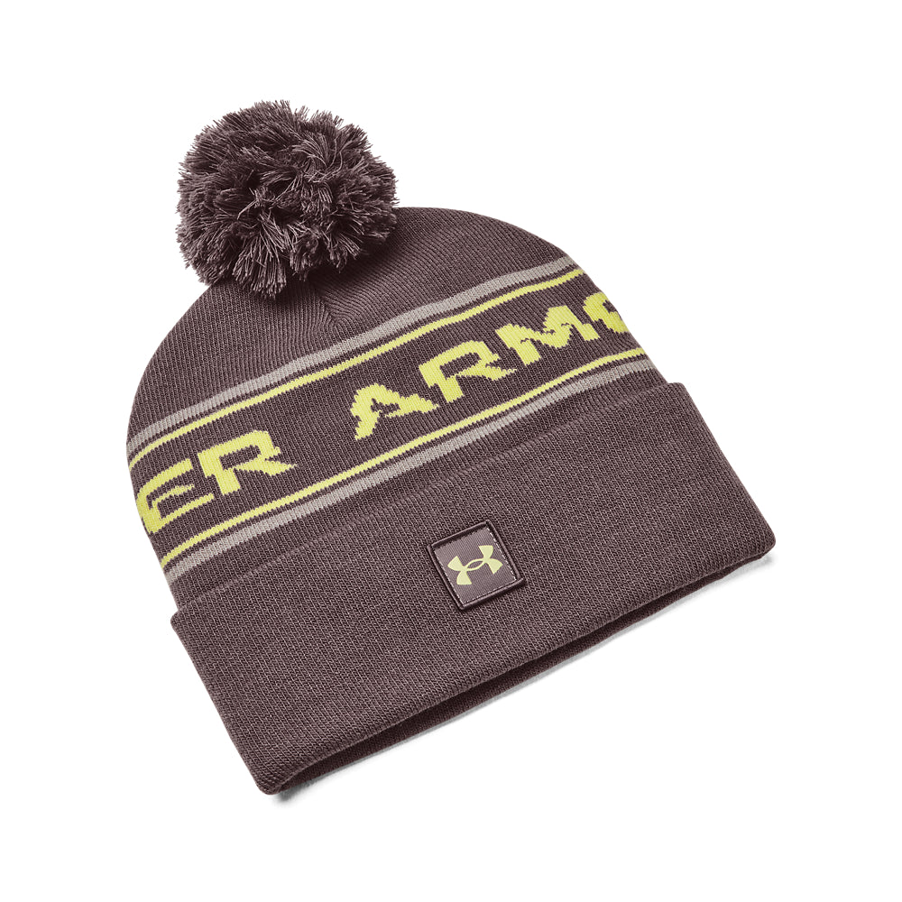 Under Armour Golf Halftime Pom Beanie 1379985 Ash Taupe/Lime Yellow 057  