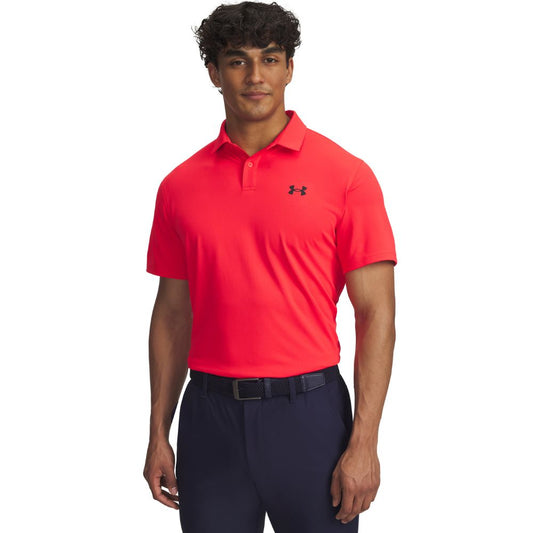 Under Armour Tee To Green Pique Mens Golf Polo Shirt 2025 - 1390123-713 Racer Red / Black 713 M