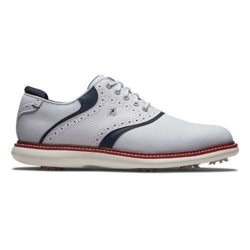FootJoy Traditions Mens Spiked Golf Shoes 57958 - White / Navy / Red - Limited Edition White / Navy / Red 7