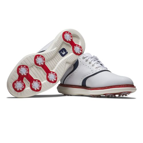 FootJoy Traditions Mens Spiked Golf Shoes 57958 - White / Navy / Red - Limited Edition