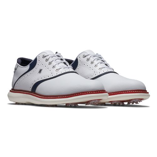 FootJoy Traditions Mens Spiked Golf Shoes 57958 - White / Navy / Red - Limited Edition