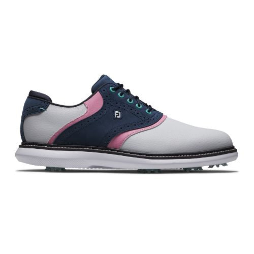 FootJoy Traditions Mens Spiked Golf Shoes 57959 - White / Navy / Pink White / Navy / Pink 8