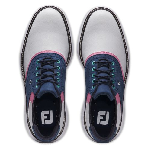 FootJoy Traditions Mens Spiked Golf Shoes 57959 - White / Navy / Pink