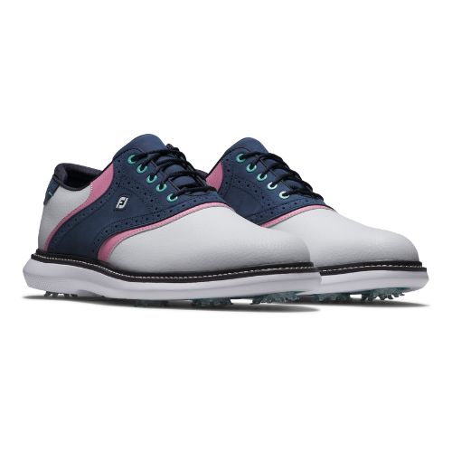 FootJoy Traditions Mens Spiked Golf Shoes 57959 - White / Navy / Pink
