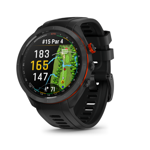 Garmin Approach S70 Golf GPS Watch - 47 mm Black Ceramic Bezel with Black Silicone Band   