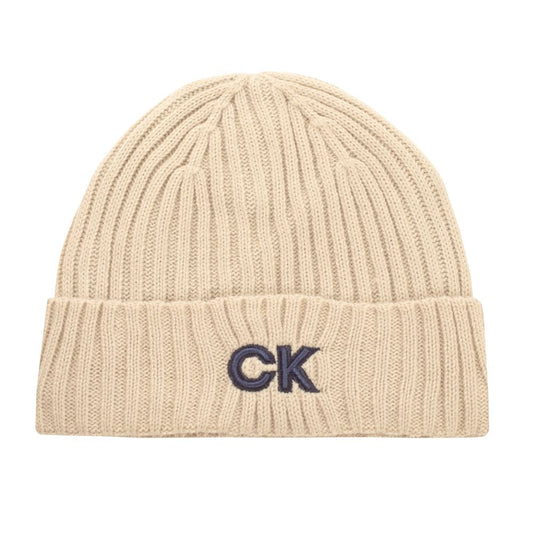Calvin Klein Ribbed Knit Golf Beanie Hat 2024 CKMA24930 - Sand Sand