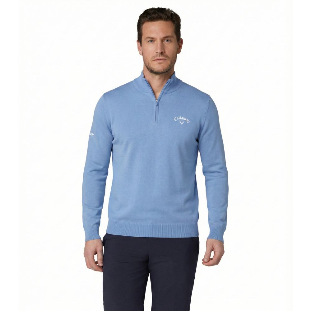 Callaway Odyssey Blended Merino 1/4 Zip Men's Golf Sweater CGGF80M1-979 Mid Vista Blue 979 M