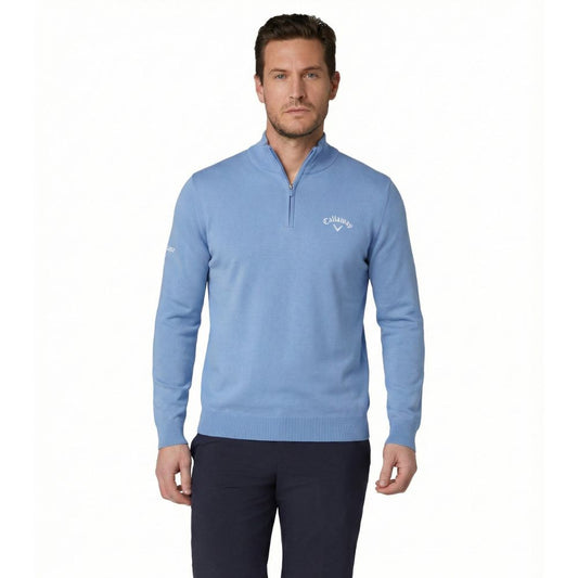 Callaway Odyssey Blended Merino 1/4 Zip Men's Golf Sweater CGGF80M1-979 Mid Vista Blue 979 M