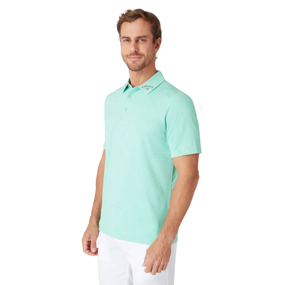 Callaway Warped Gingham Print Mens Golf Polo Shirt 2025 - Neptune Green