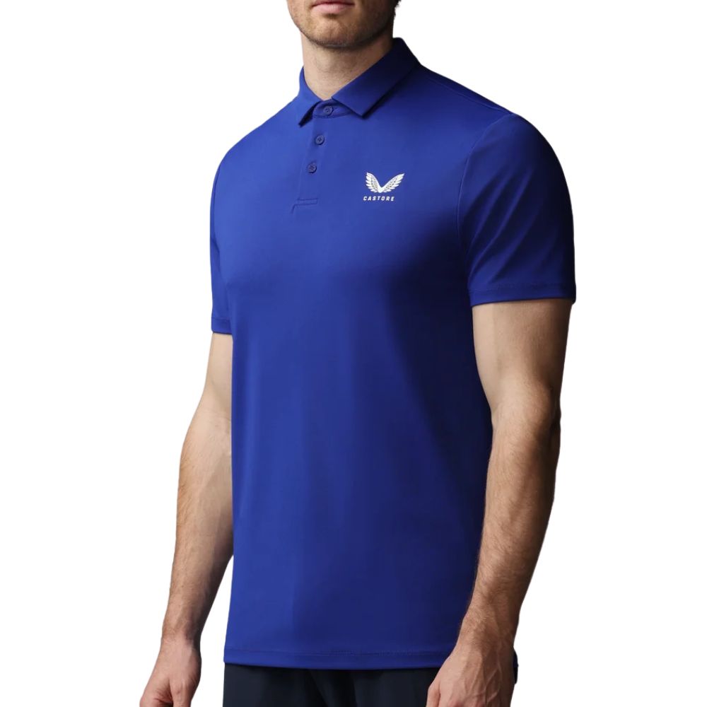 Castore Essential Short Sleeve Golf Polo - Azure Blue / White