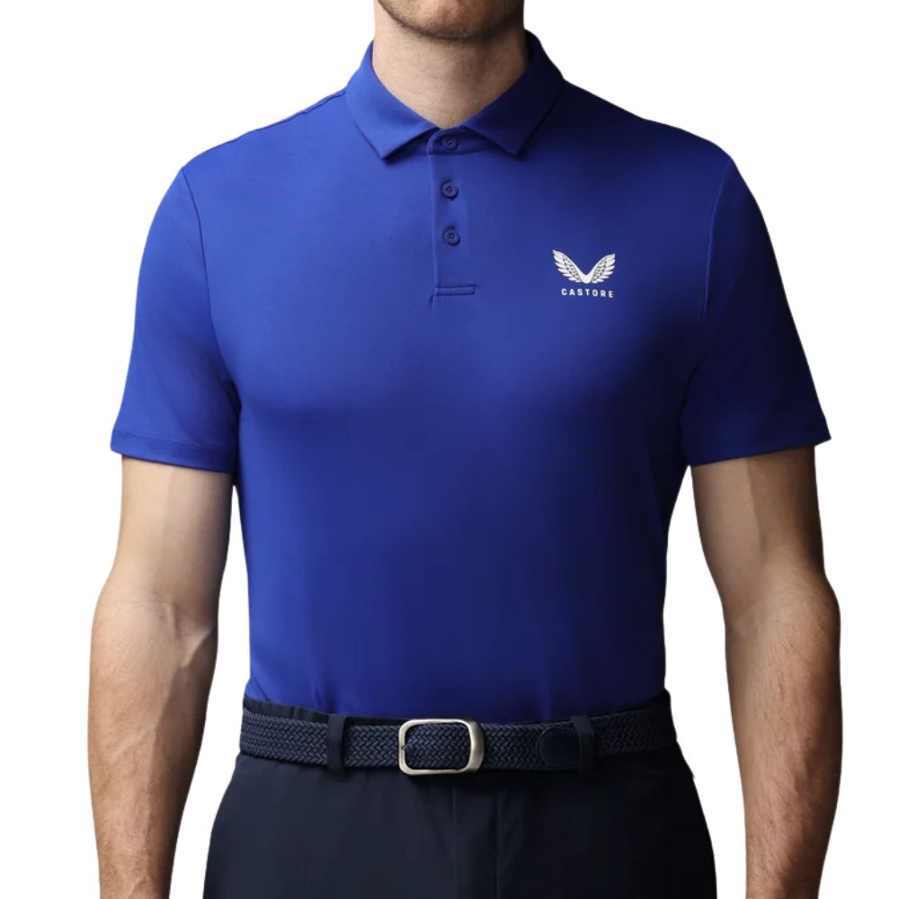 Castore Essential Short Sleeve Golf Polo - Azure Blue / White