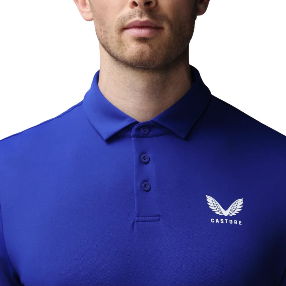 Castore Essential Short Sleeve Golf Polo - Azure Blue / White