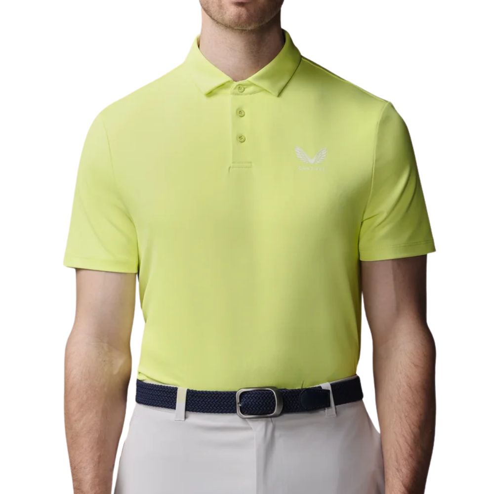 Castore Essential Short Sleeve Golf Polo - Lime / White