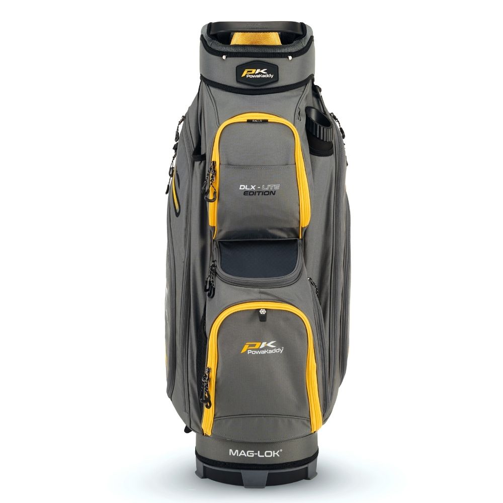 Powakaddy DLX Lite Golf Cart Bag 2024 - Gun Metal Yellow Trim   