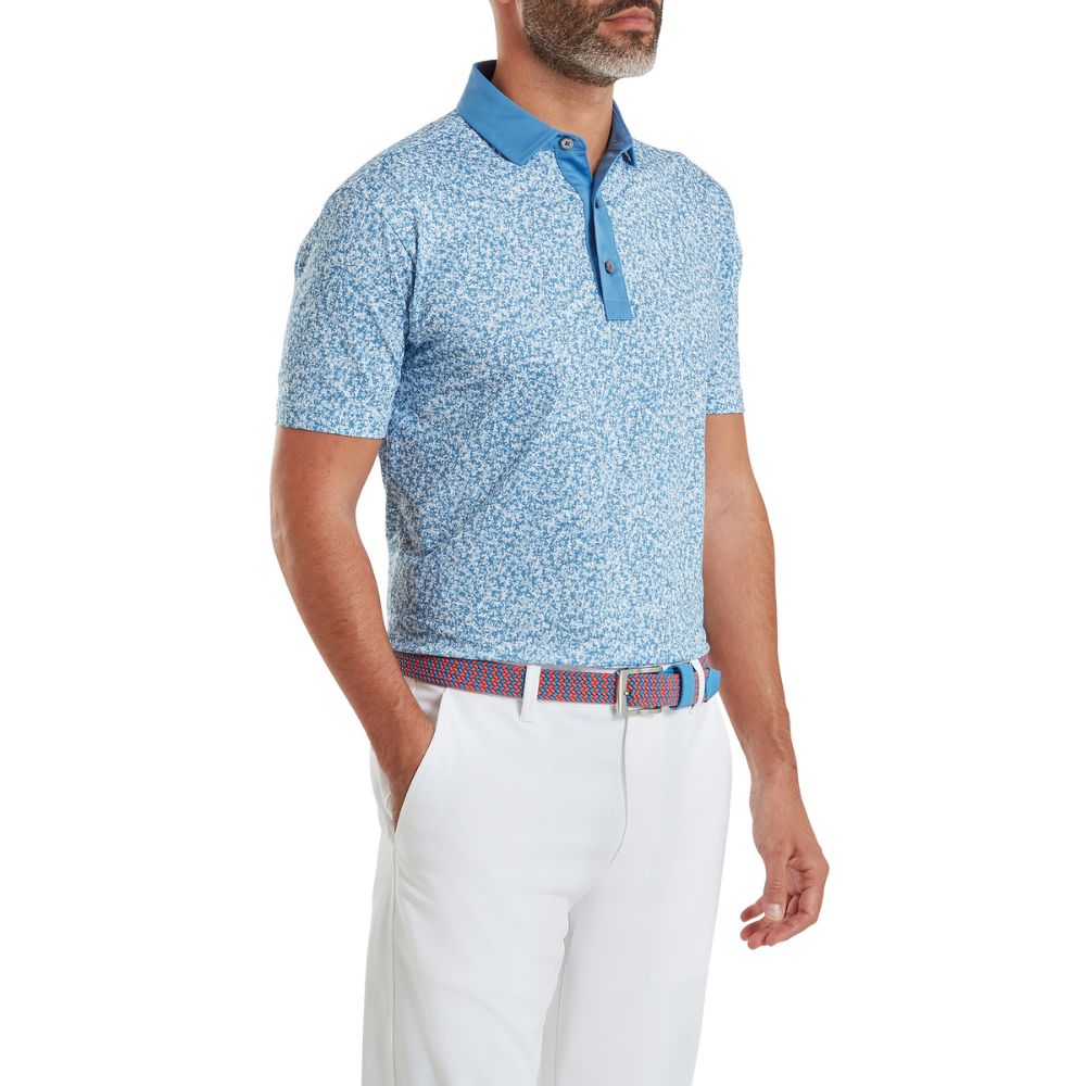FootJoy Golf Condensed Camo Print Lisle Polo Shirt 2026 - 39253 White / Chambray / Coastal Blue M