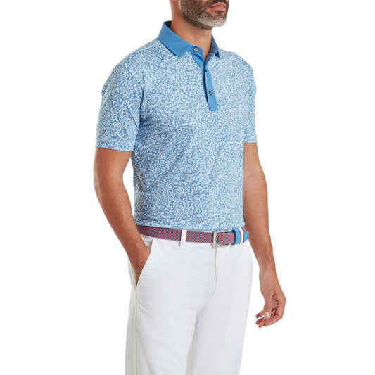 FootJoy Golf Condensed Camo Print Lisle Polo Shirt 2026 - 39253 White / Chambray / Coastal Blue M