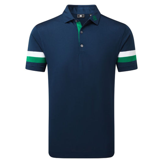 FootJoy Golf Sleeve Stripe Pique Polo Shirt 2026 - 39282 Navy / Field Green / White M