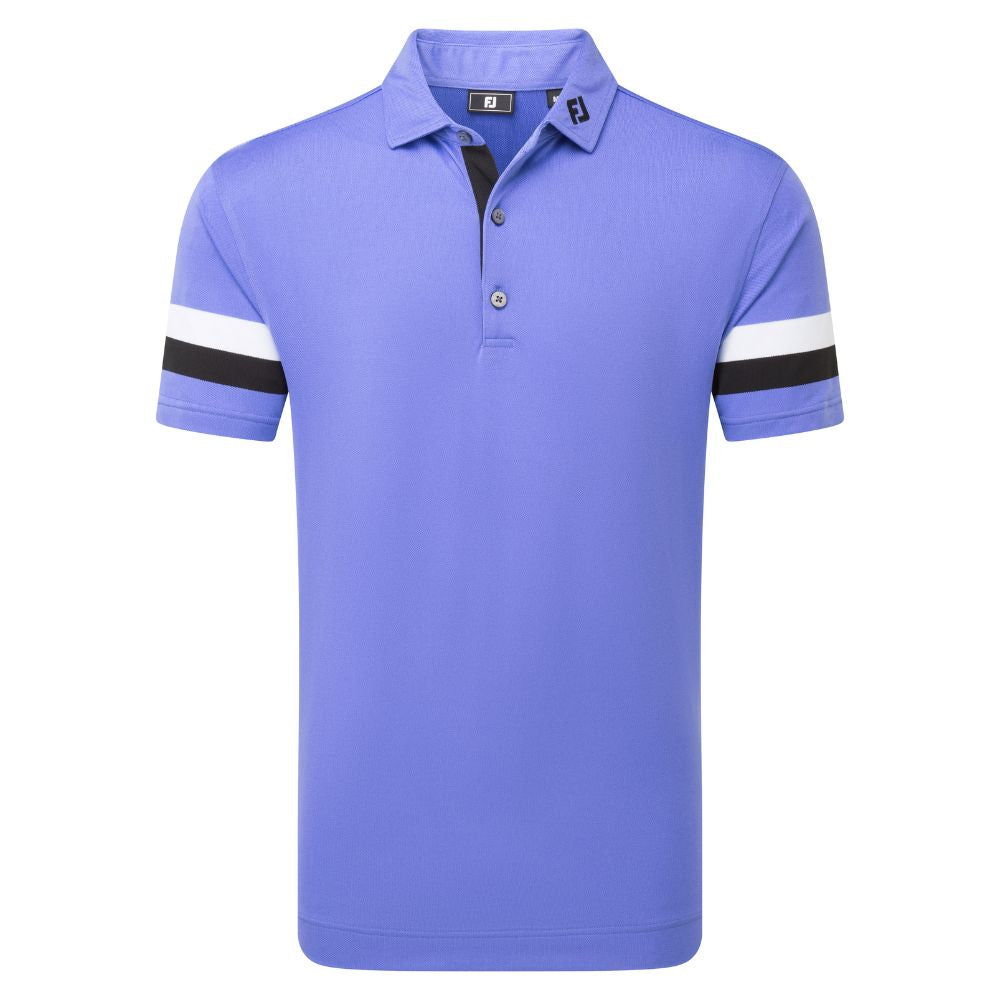 FootJoy Golf Sleeve Stripe Pique Polo Shirt 2026 - 39427 Vivid Violet / Black / White M